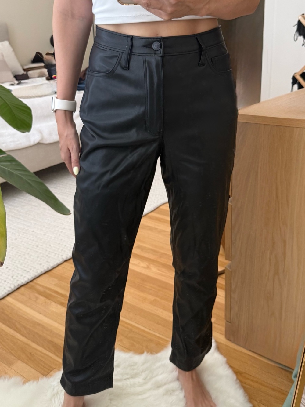 Black Faux Leather High Rise Women’s Pants, Size 27 (5R)- Hollister